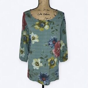 Simply Couture Floral Tunic Top Italian Sz XXL Cotton Gauze Cottagecore‎ Boho